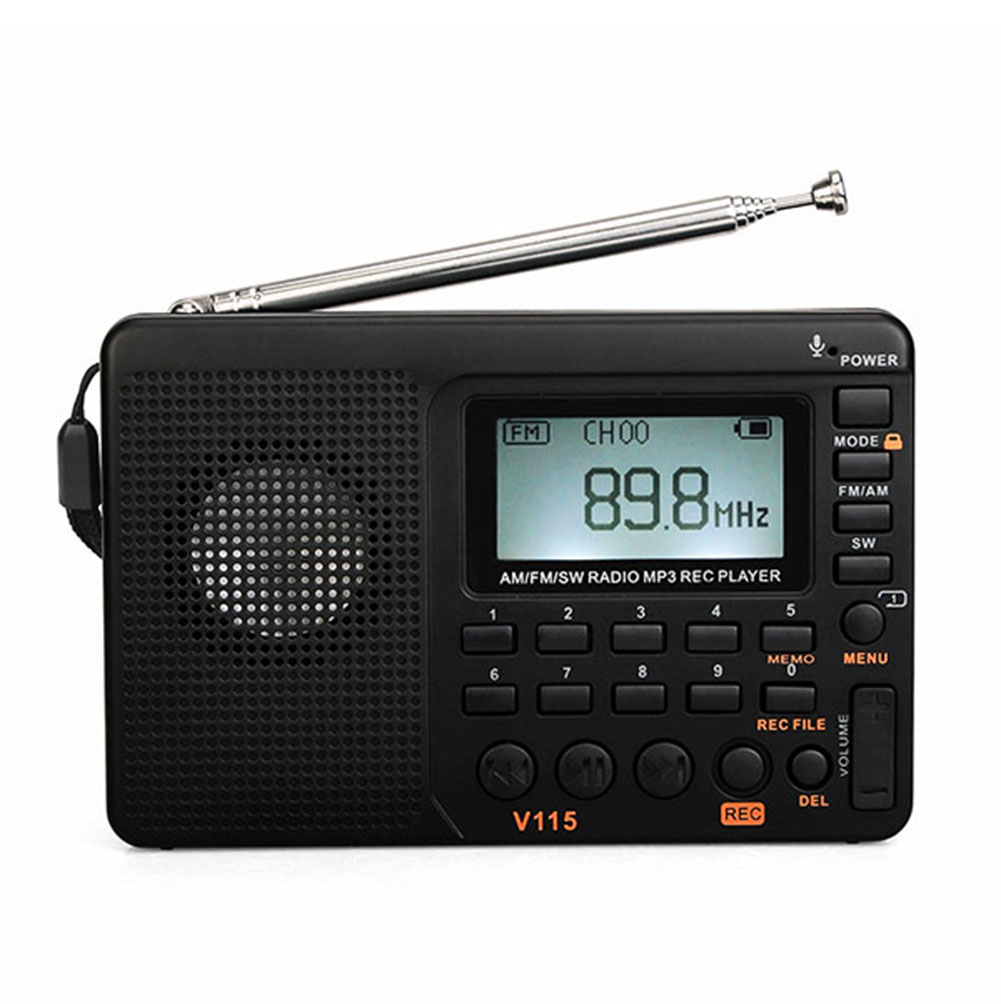  V115 Radio AM FM SW Radio bỏ túi FM sóng ngắn Hỗ trợ thẻ TF Máy ghi âm USB Thời gian ngủ