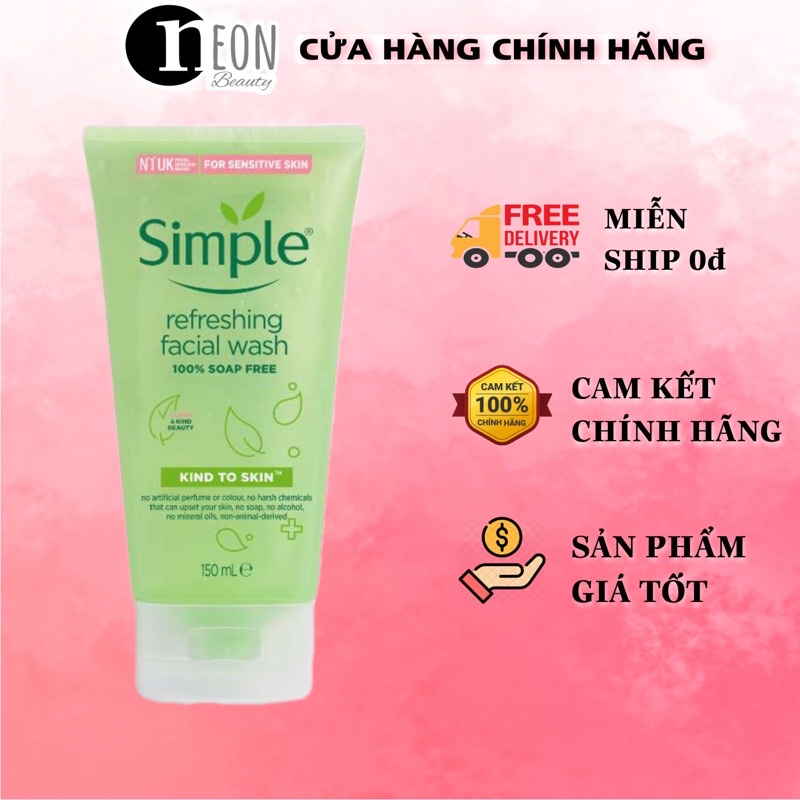 Sữa rửa mặt Simple refreshing facial wash gel 150ml giúp da sạch thoáng & không chứa xà phòng