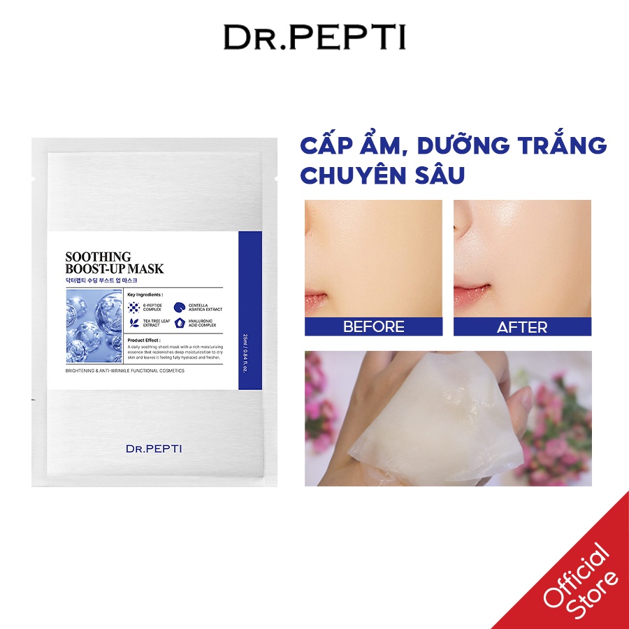 Hộp 5 Miếng Mặt Nạ Tăng Cường Dưỡng Chất Dịu Da Siêu Cấp Ẩm Khỏe, Trắng Da Dr.Pepti Soothing Boost-up Mask 25ml/ miếng