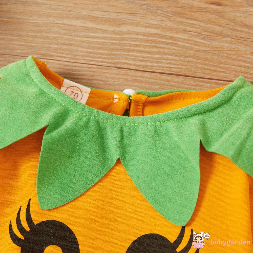 Bộ Áo Liền Quần Tay Dài Cổ Tròn + Mũ In Họa Tiết Halloween Cho Bé