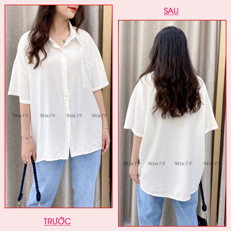 Áo Sơ Mi Nữ Form Rộng MIN19 Sơ Mi Kiểu Công Sở Hàn Quốc Oversize Tay Ngắn Vạt Lệch Màu Trắng Đen Thời Trang | BigBuy360 - bigbuy360.vn