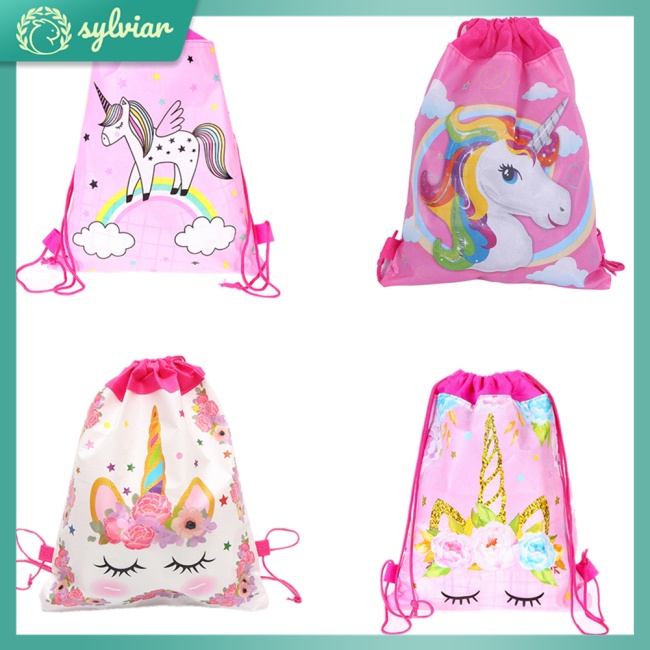 Ba Lô Dây Rút Bằng Vải Không Dệt In Họa Tiết Ngựa Hoạt Hình Cho Trẻ Em