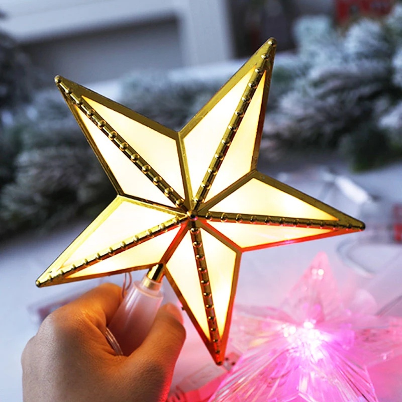 Đèn LED Hình Ngôi Sao Năm Cánh Ánh Sáng Trắng Ấm Áp Trang Trí Cây Thông Giáng Sinh Năm Mới
