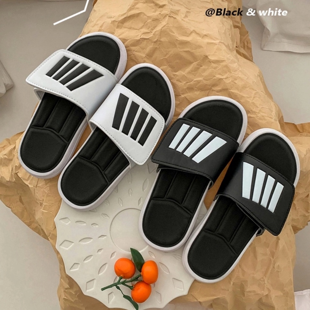 Dép quai ngang nam nữ 4V trắng đen siêu nhẹ - dép ulzzang quai dán cao cấp