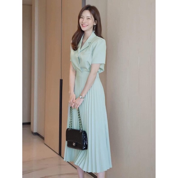 SET ÁO CỔ VEST CHÂN VÁY DẬP LY SIÊU ĐẸP