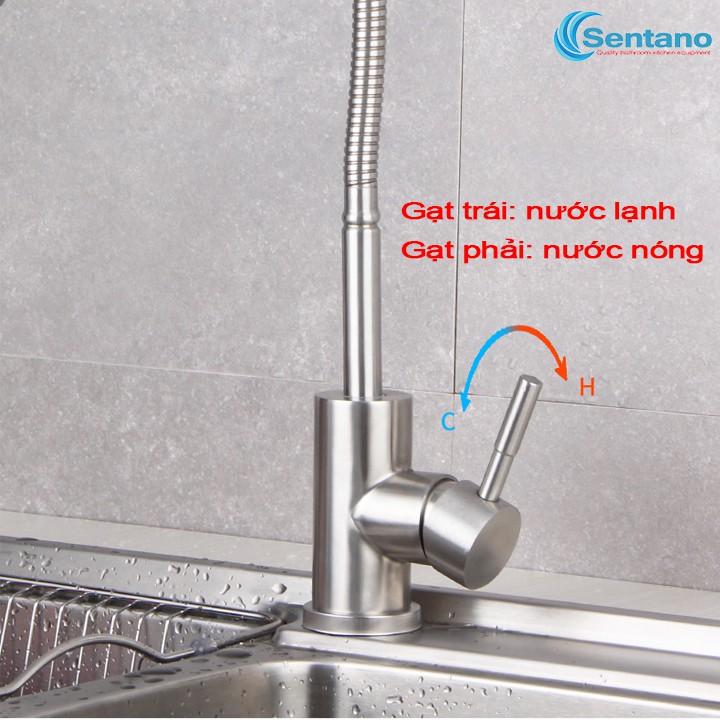 [MÃ SALE 5%]Vòi rửa chén bát nóng lạnh STN-408 inox 304 cần lò xo dẻo uốn mềm