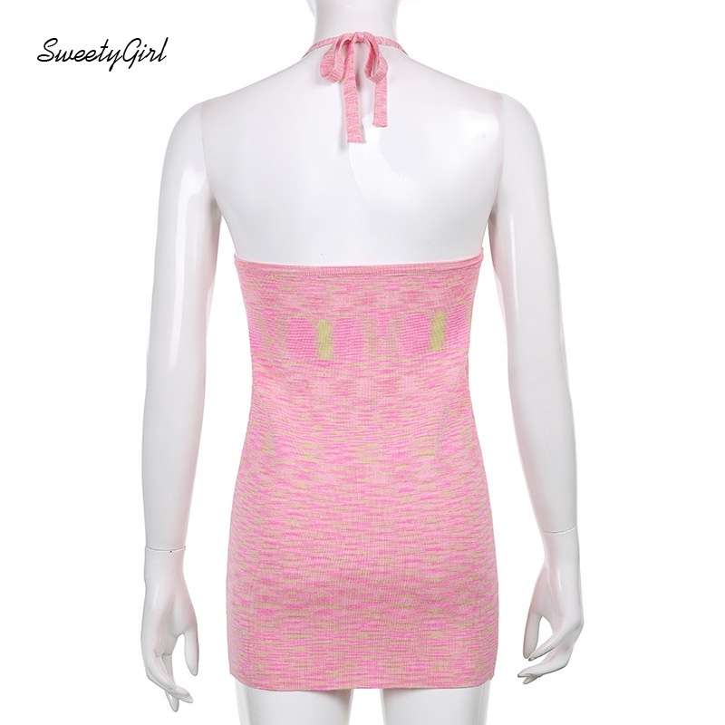 Đầm dệt kim nữ sát nách cổ chữ U kẻ sọc thời trang