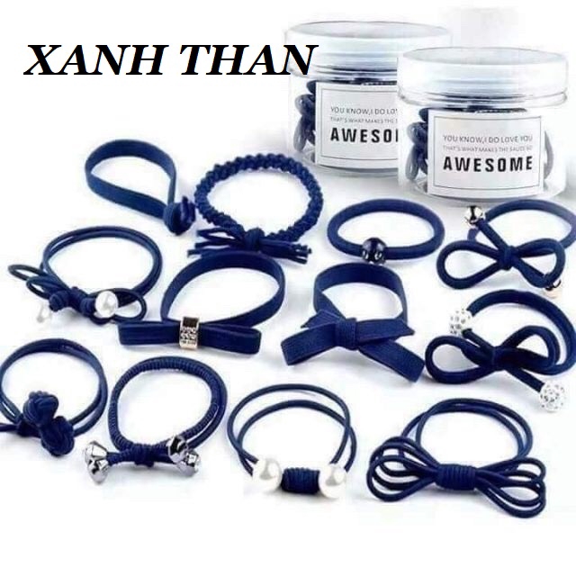 Set 12 dây buộc tóc Hàn Quốc kèm hộp 12 kiểu khách nhau PKXHN05