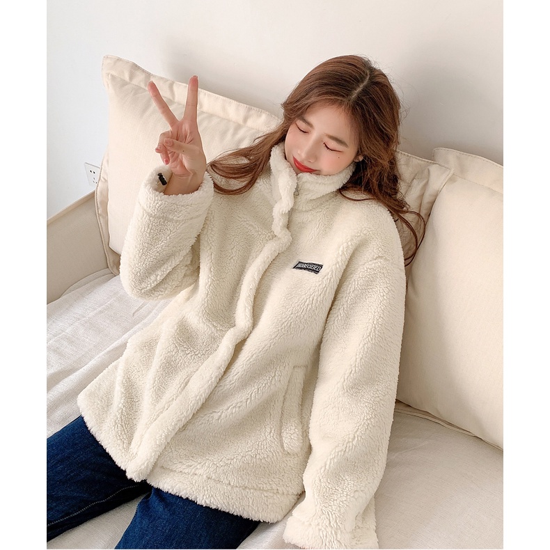 Áo Khoác Nữ Khoá Kéo Dài Tay Dáng Rộng -  Áo Lông Trắng Cổ Cao Logo ONS Freesize dưới 70kg | BigBuy360 - bigbuy360.vn