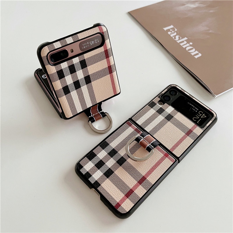 Ốp điện thoại cứng họa tiết kẻ sọc có giá đỡ xỏ ngón tay cho Samsung Galaxy Z Flip 3 Z Flip 2 Z Flip 1