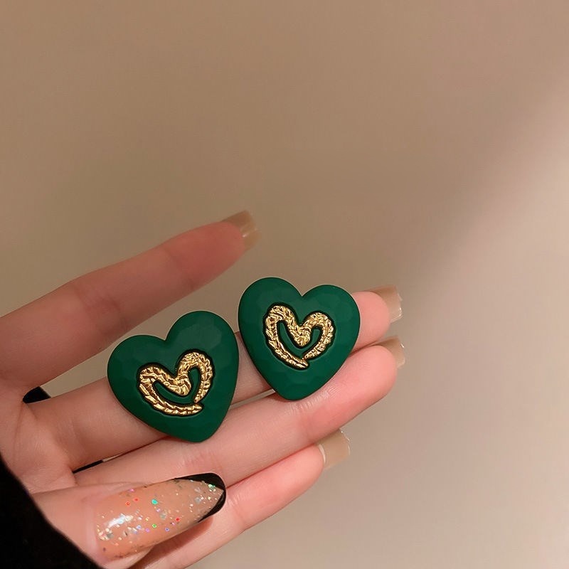 Bông Tai Mạ Bạc 925 Hình Trái Tim Phong Cách Hàn Quốc Đơn Giản Thời Trang