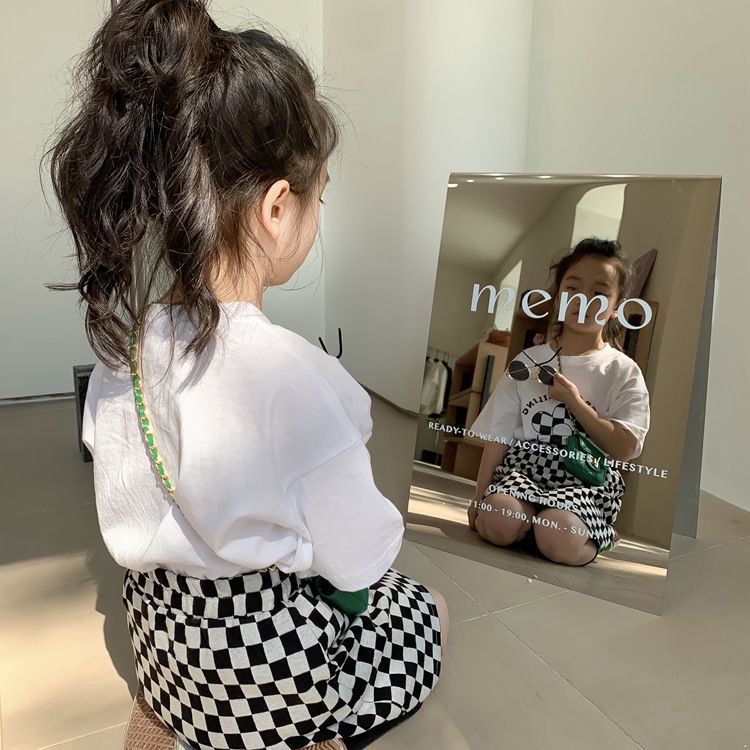 Set Áo Thun Ngắn Tay + Chân Váy Caro Phong Cách Hàn Quốc Thời Trang Mùa Hè Cho Bé Gái