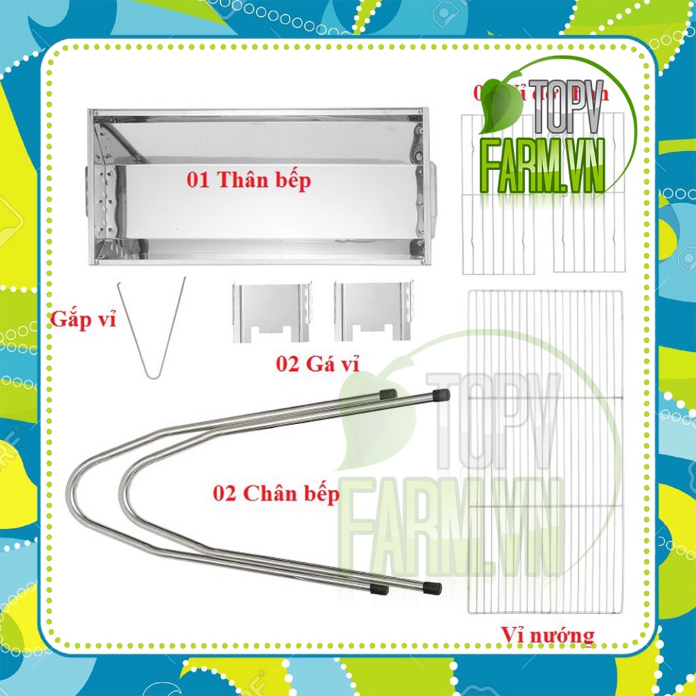 Bếp nướng than hoa TopV VCL thay đổi chiều cao vỉ không khói nướng ngoài trời lò nướng inox