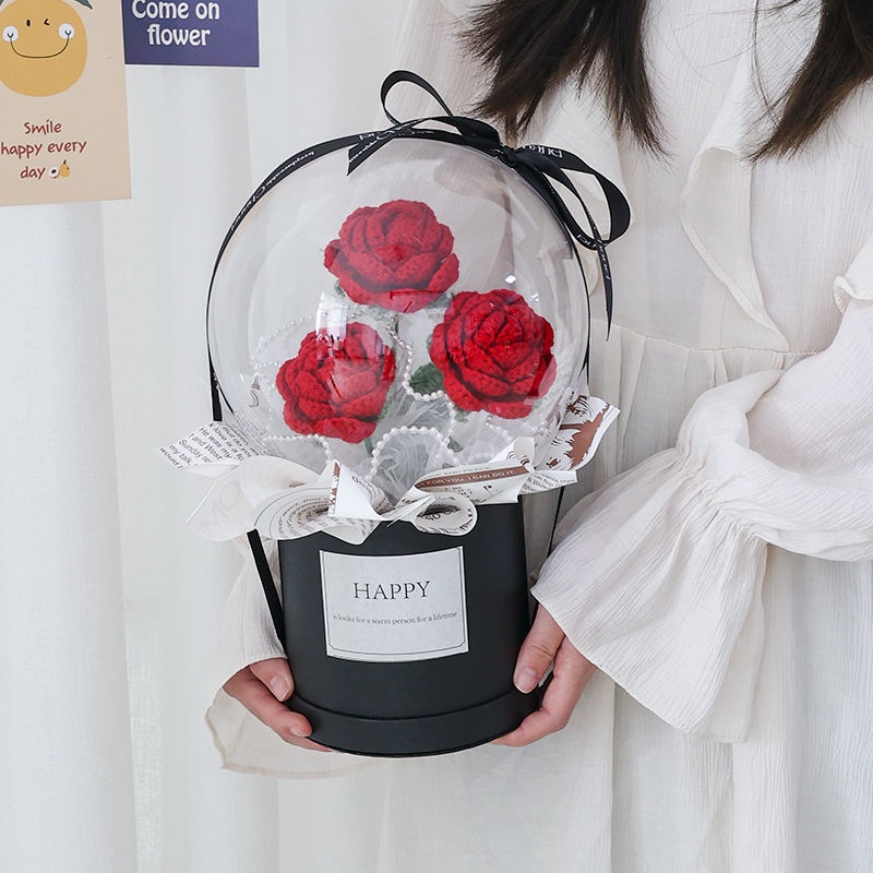 [Không Hoàn Thiện Sản Phẩm] Xô Đựng Hoa Hồng Đan Len Thủ Công Sáng Tạo Làm Quà Sinh Nhật Cho Bạn Gái