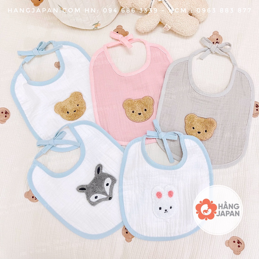 Khăn yếm vải xô sợi tre viền trắng họa tiết ngẫu nhiên siêu mềm mịn cho bé từ sơ sinh