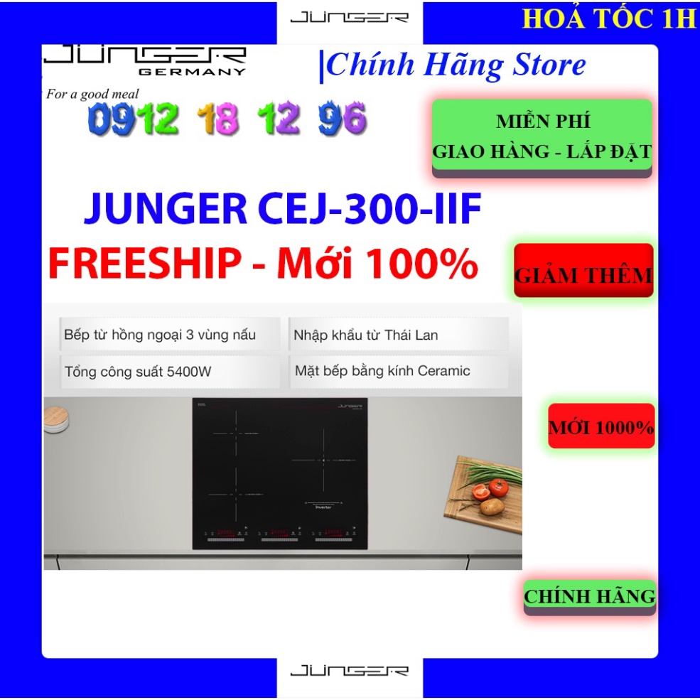 Bếp từ hồng ngoại ba vùng nấu Junger CEJ-300-IIF Hàng chính hãng tặng máy hút mùi kính cong