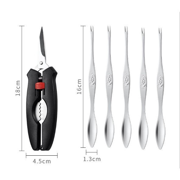 Bộ kéo nĩa ăn hải sản 6 món băng thép không gỉ,bóc ,kẹp cua ghẹ dễ dàng