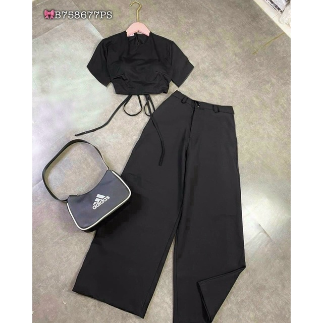 SET ÁO CROPTOP + QUẦN ỐNG RỘNG BIGSIZE 60-90kg (có size)
