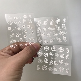Sticker dán móng nail hoa lá trắng đen 3d