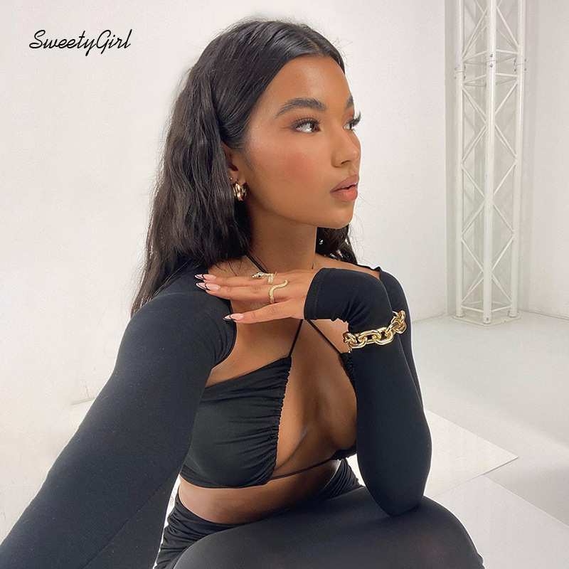 Bộ Áo Croptop Trễ Vai Tay Dài Màu Trơn + Chân Váy Lưng Cao Xếp Ly Thời Trang Cho Nữ