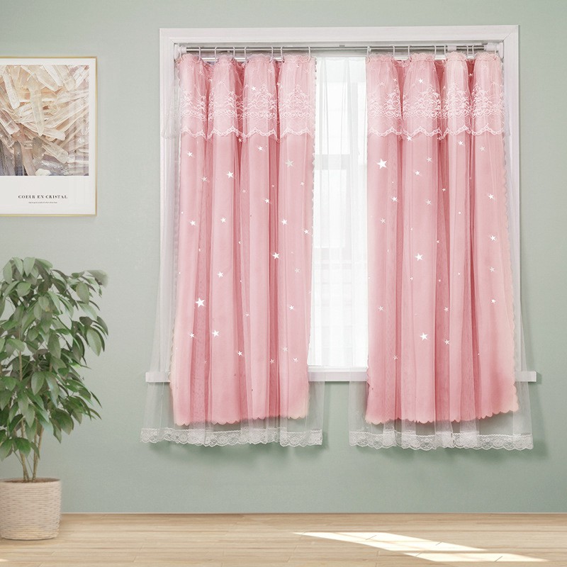 Grey Blue Star Curtains Window Self-adhesive Curtain thicken shading Cloth punch-Free Installation of Small Curtain for Bedroom