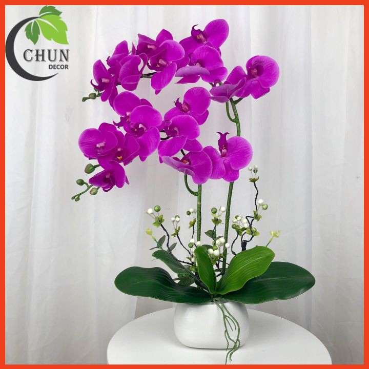 Chậu hoa giả lan hồ điệp để bàn 2 nhánh cao 60cm trang trí nhà cửa, bàn làm việc, kệ tủ siêu đẹp CL2