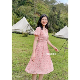 Đầm đắp chéo nơ eo hoa DA0319