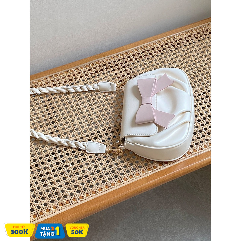 Túi Xách Nữ Đeo Chéo Đi Chơi Chất Da Phong Cách Tiểu Thư Gắn Nơ Cute