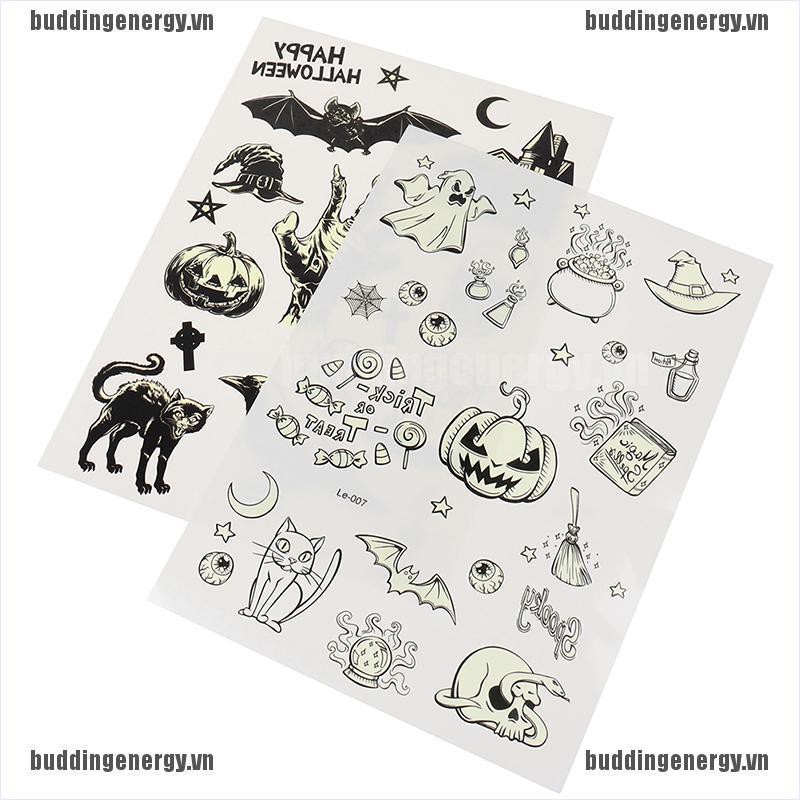 Miếng Sticker Dán Hình Xăm Dạ Quang Chống Nước Phong Cách Halloween Độc Đáo Tiện Dụng