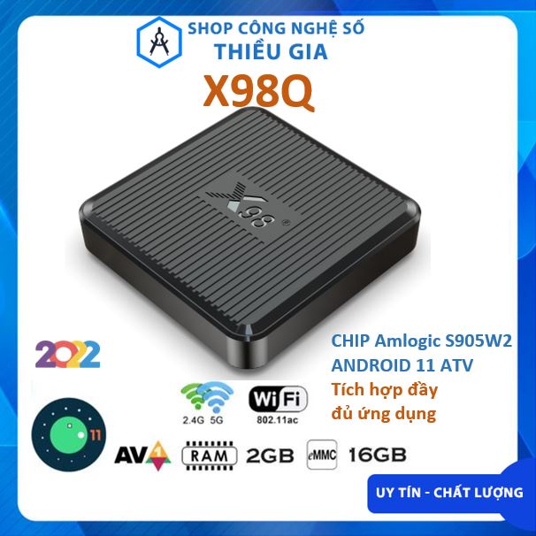 Android TV Box X98Q - WiFi dual 2.4/5Ghz, Ram 2GB bộ nhớ 16GB, Android TV 11 ATV, chip Amlogic S905W2, đầy đủ ứng dụng