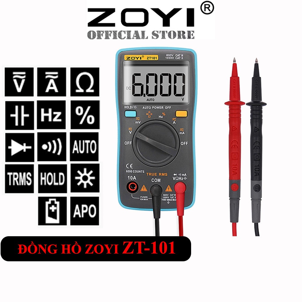 Đồng Hồ Đo Điện Vạn Năng Zoyi ZT-101 Đo Điện Đa Năng Hiển Thị Kỹ Thuật Số Hàng Chính Hãng - Bảo Hành 12 Tháng