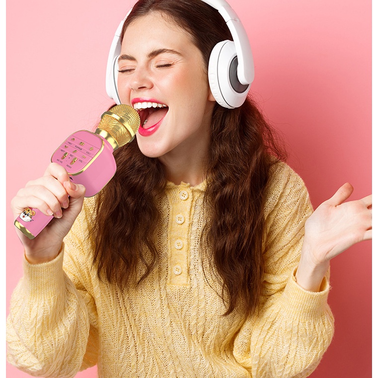 Micro Karaoke Bluetooth Trẻ Em Kèm Loa Bluetooth Mini GDS006 Âm Thanh To Nghe Rõ Lời Cho Bé Tập Hát