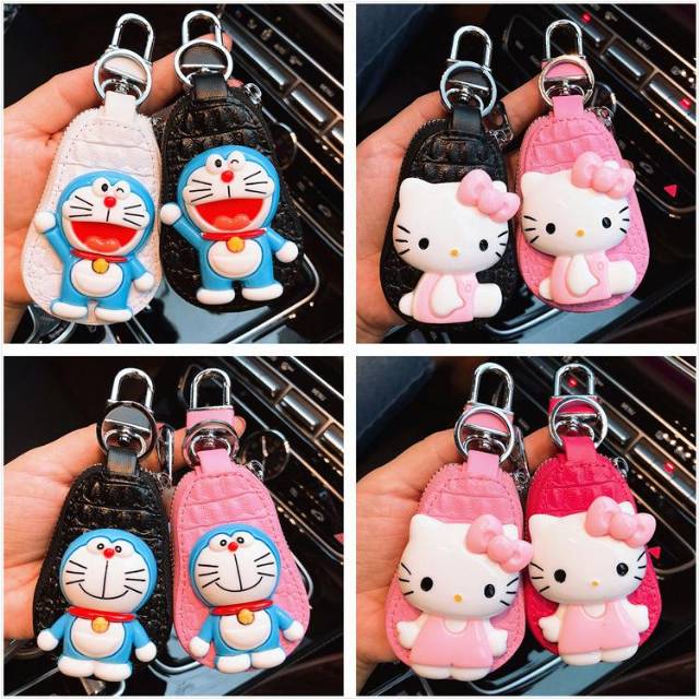 Ví Đựng Chìa Khóa Xe Hơi Hình Oval Chất Liệu Da Tổng Hợp Họa Tiết Doraemon / Sanrio Fujiko Fujio