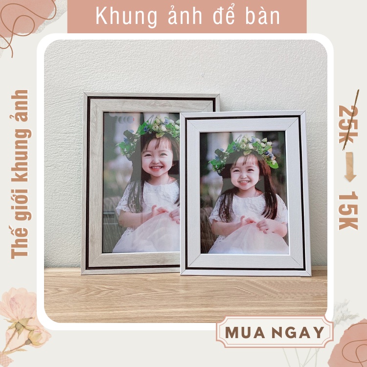 Khung ảnh cỡ 10x15, viền khung độc đáo, khung treo tường trang trí nhà cửa đẹp, tặng kèm đinh và móc treo tường