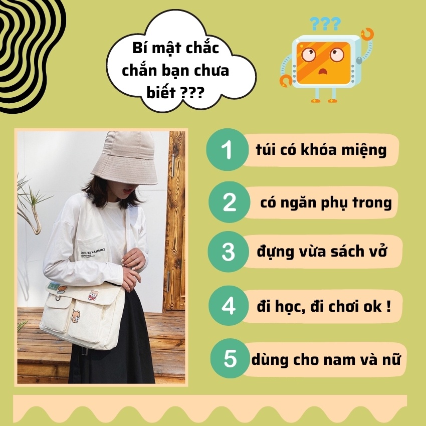 Túi tote vải canvas bao tử size lớn đựng đồ đi học đi chơi đi làm phong cách thời trang Hàn Quốc