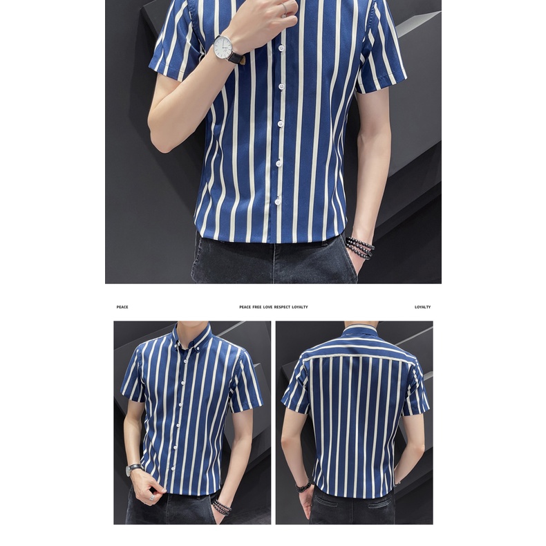 Áo Sơ Mi Ngắn Tay Kẻ Sọc Thời Trang Cho Nam