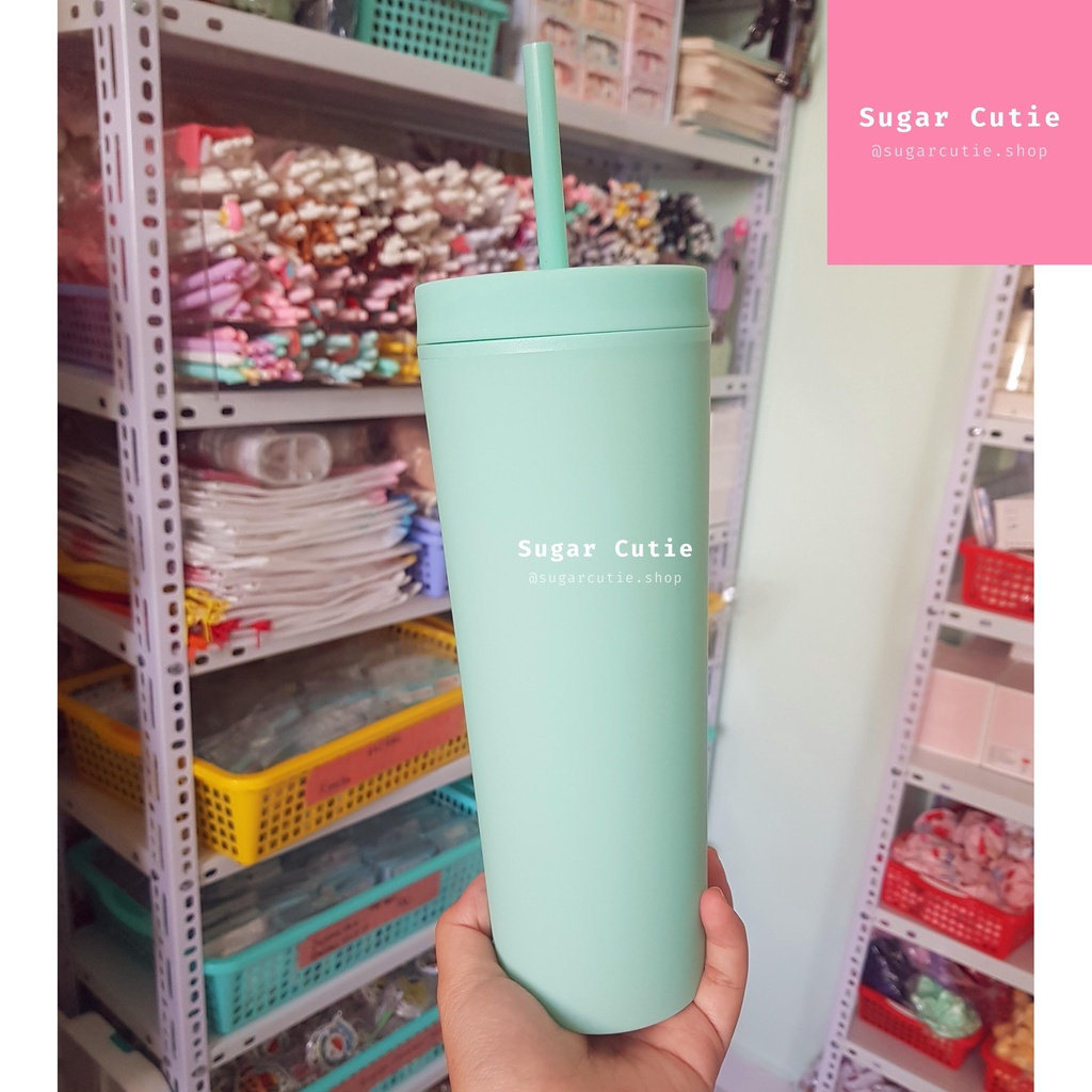 Ly giữ nhiệt Pastel 650ml dáng cao tặng kèm sticker 3D trang trí