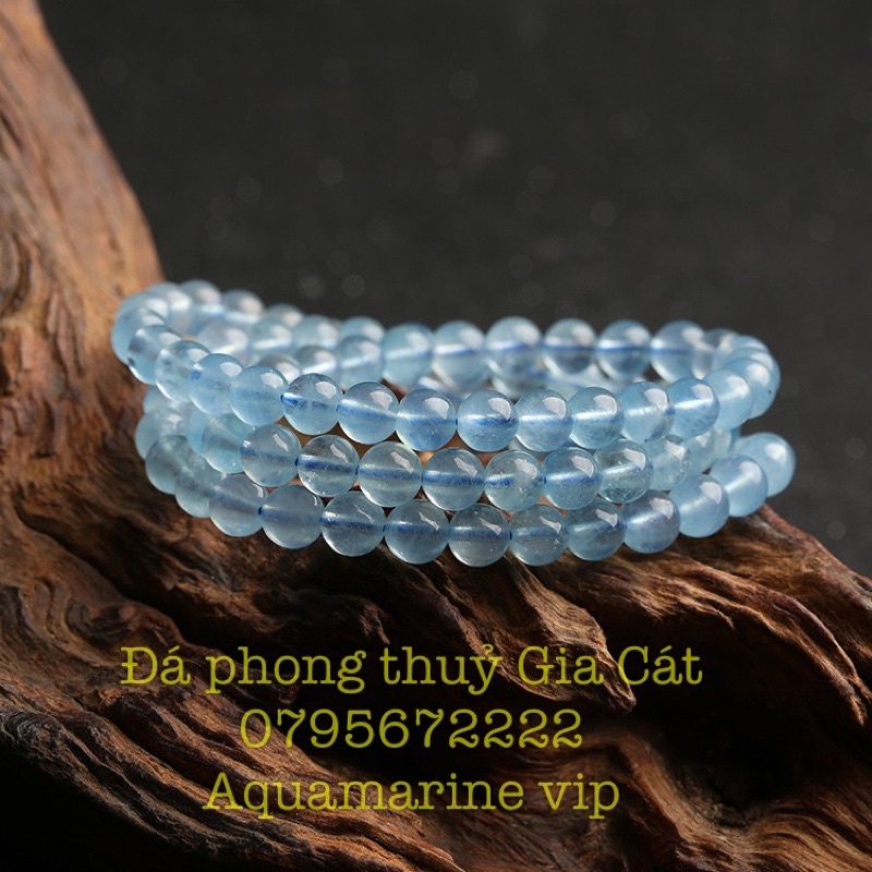 Vòng tay đá aqua quấn 3 vòng kiểm định vip Đá phong thuỷ Gia Cát