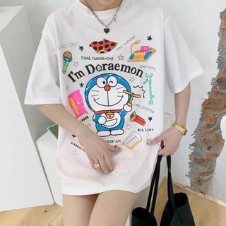 Áo thun tay lỡ nam nữ, áo phông unisex form rộng chất cotton mát mịn thấm hút mồ hôi in hình Doremon