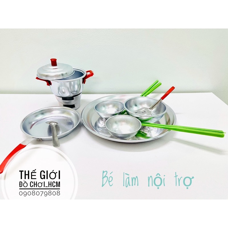 [HOT- 12 MÓN NỘI TRỢ] Bộ đồ chơi bằng nhôm dành cho các bé nấu ăn thích làm bếp/nội trợ