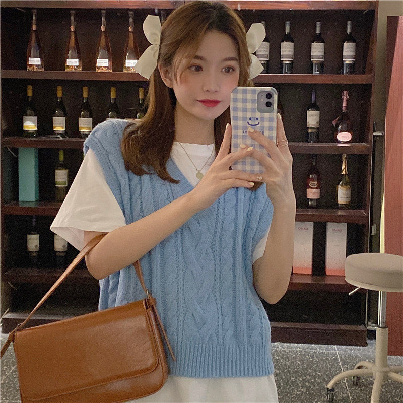 Áo Len Nữ Không Tay Cổ Chữ V Phong Cách Retro Nhật Bản