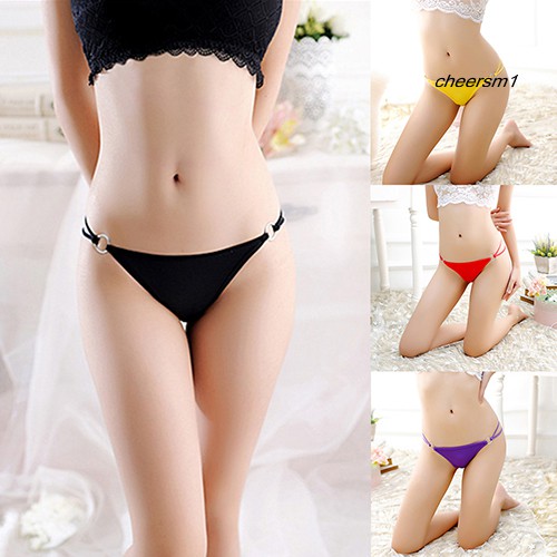 Women Sexy Iron Ring Link Hollow Design Bowknot G-String T-Back Panties Thongs