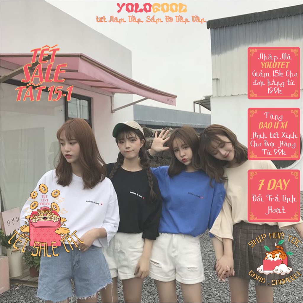 Áo thun tay lỡ ♥️ ANIMAL IS LOVE ♥️ phông Unisex nam nữ tee oversize form rộng pull Ulzzang Streetwear Hàn Quốc vải mềm