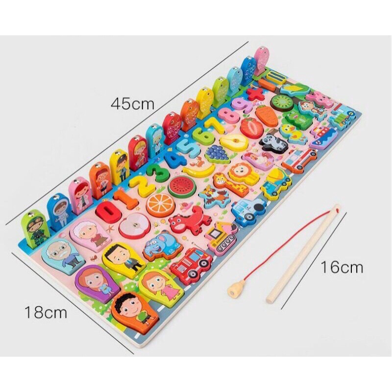 🐳🐳 Bộ Đồ Chơi Gỗ Câu Cá Và Ghép Hình 5in1🌹- Bộ Bảng Số Thông Minh Bằng Gỗ 63 Chi Tiết Cho Bé