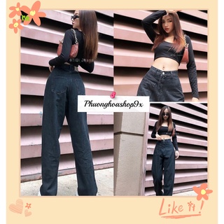 Quần Jean Ống Rộng, Quần Ống Suông Lưng Cao 💋 Freeship 💋 Kéo Dài Chân Màu Đen phuonghoashop9x ulzzang hot