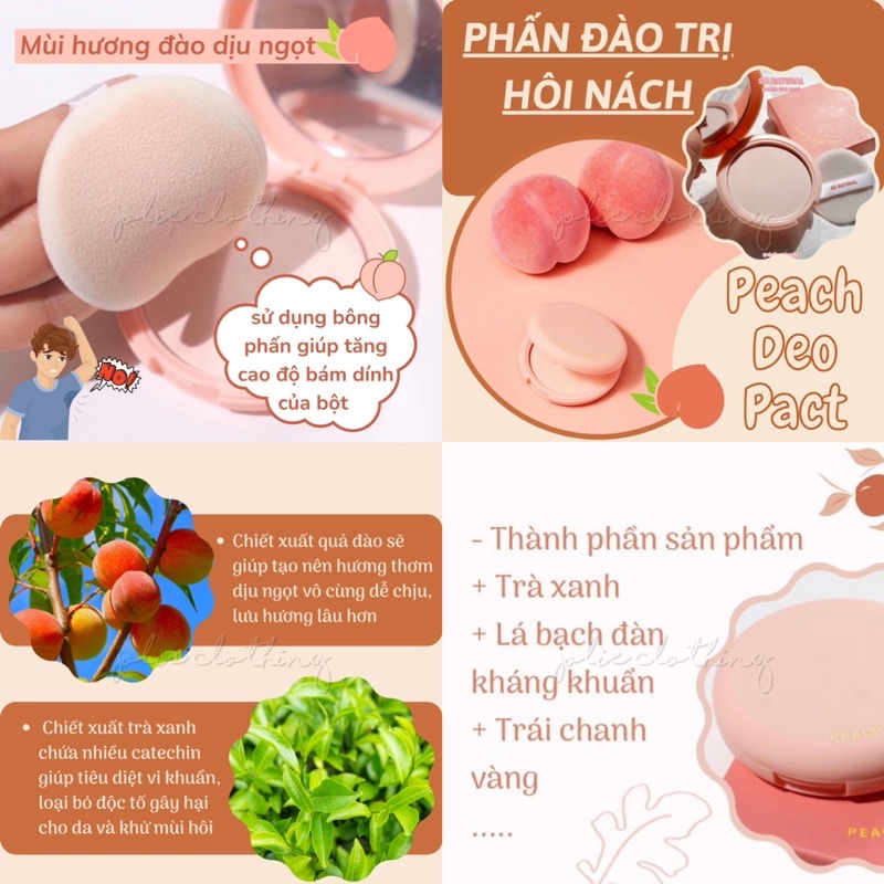 [Tặng mặt nạ] Phấn nách hỗ trợ giảm thâm, làm sáng da, lưu hương đào Peach Deo Pact So Natural 10gram