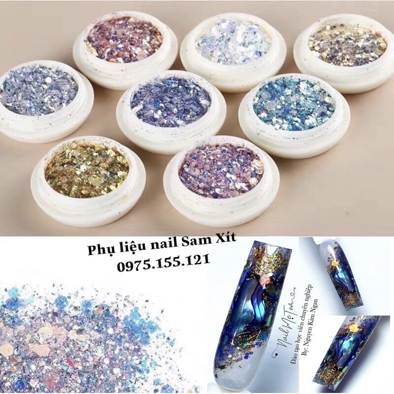 Sét 8hủ kim tuyến vảy cá trang trí móng tay lấp lánh cực đẹp.