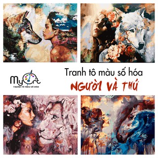 Tranh tô màu theo số sơn dầu số hóa tự vẽ MyArt Tranh người và thú Cô gái hoang dã