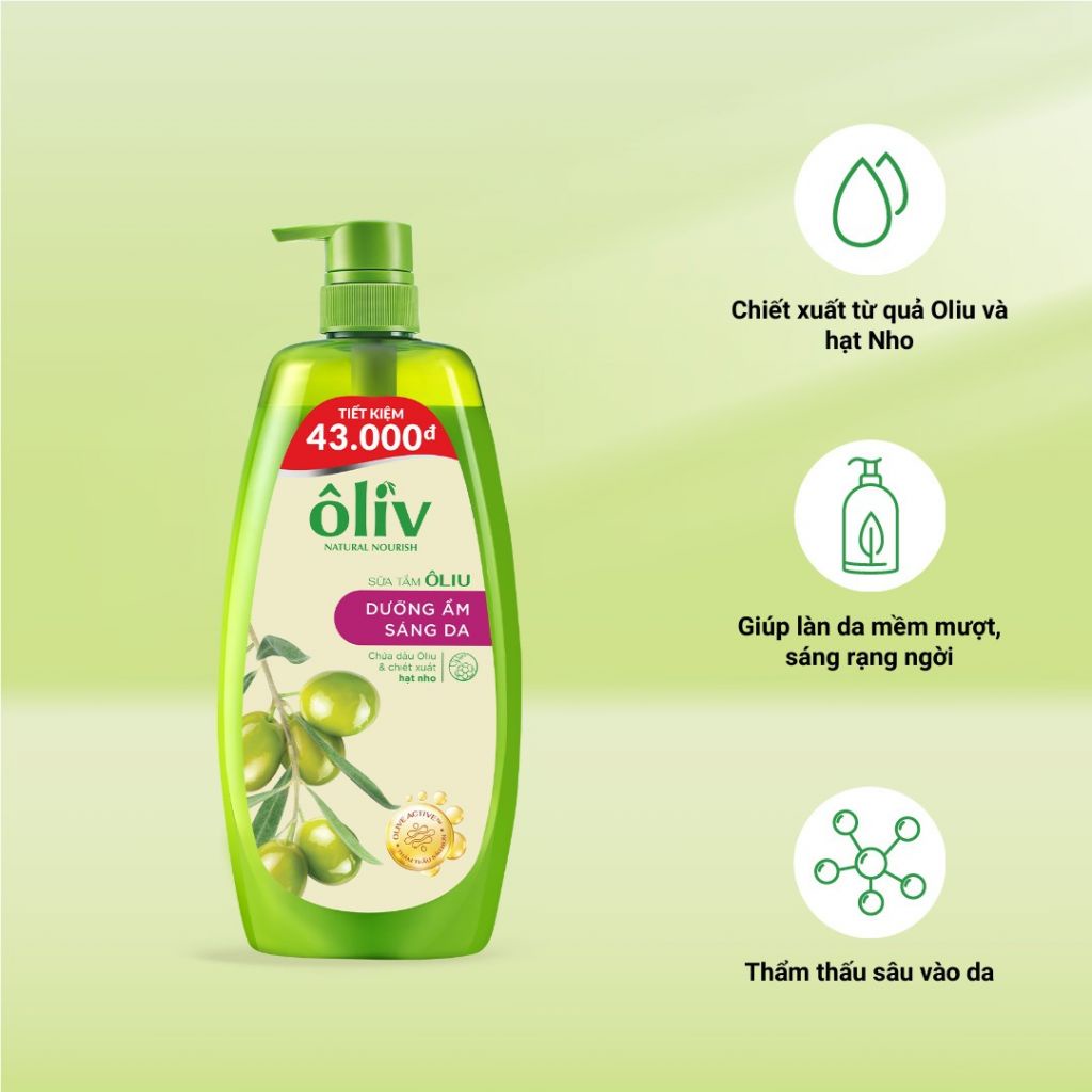 Sữa Tắm Oliv Sáng Da và Mềm Mịn 1 Lít