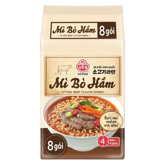 Lốc 8 Mì Ottogi Bò Hầm Ăn Liền Hàn Quốc Sợi To Dai Gói 120G